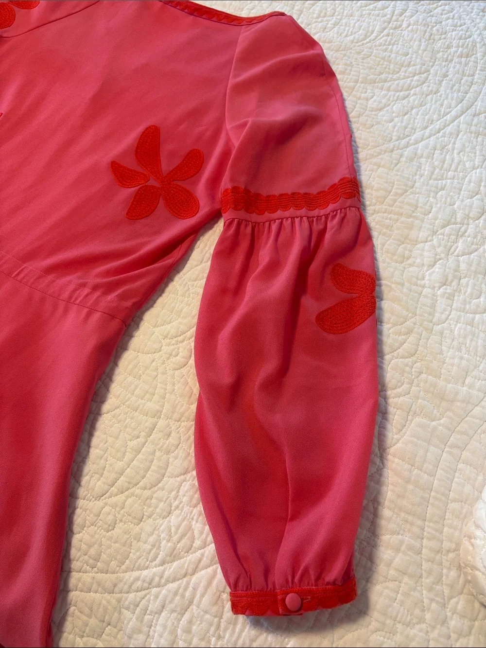 Tory Burch Pink Dress with Red/orange Floral Embroidery size 4